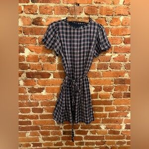 LOFT Navy and Red Plaid Mini Dress
